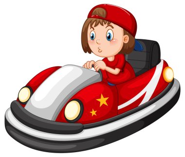 A girl driving bumper car in cartoon design illustration
