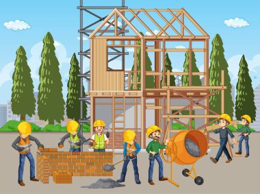 İşçi illüstrasyonlu inşaat alanı