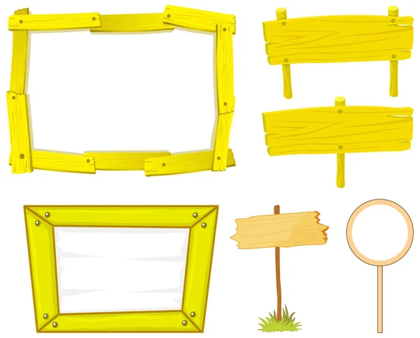 黄色のイラストで木製の看板バナーのセット — ストックベクタ