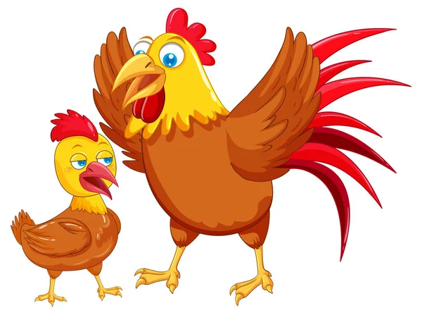 Mother Chicken Her Baby Cartoon Animals Illustration — Stock Vector