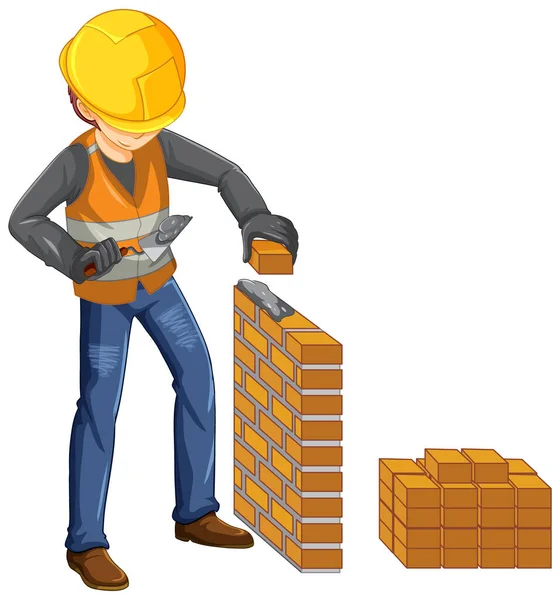 Construction Worker Cartoon Character Illustration — Stock Vector
