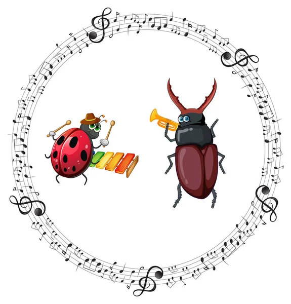 Ladybug Beetle Playing Music Illustration — Stock Vector
