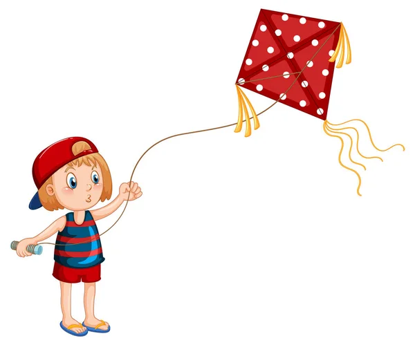 Cartoon Girl Playing Kite Illustration — Vettoriale Stock