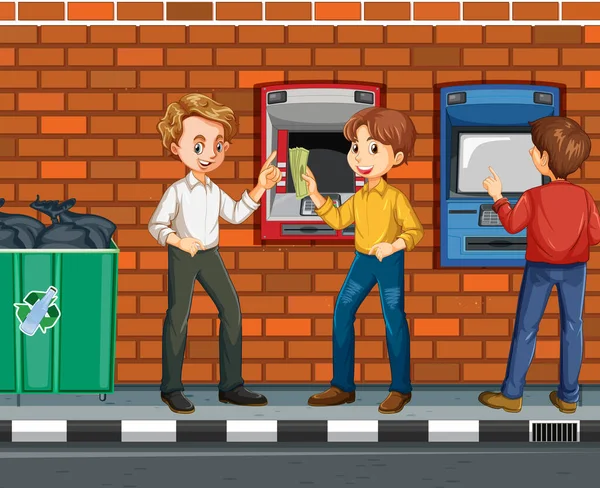 Straßenbild Mit Menschen Geldautomaten — Stockvektor