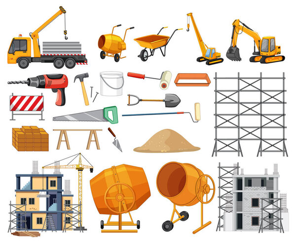 Set of construction site objects illustration