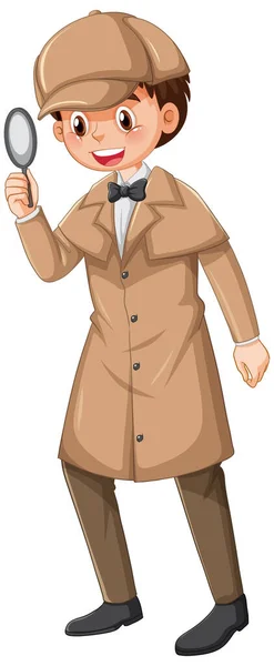 穿着棕色大衣头戴帽子图案的男侦探 — 图库矢量图片
