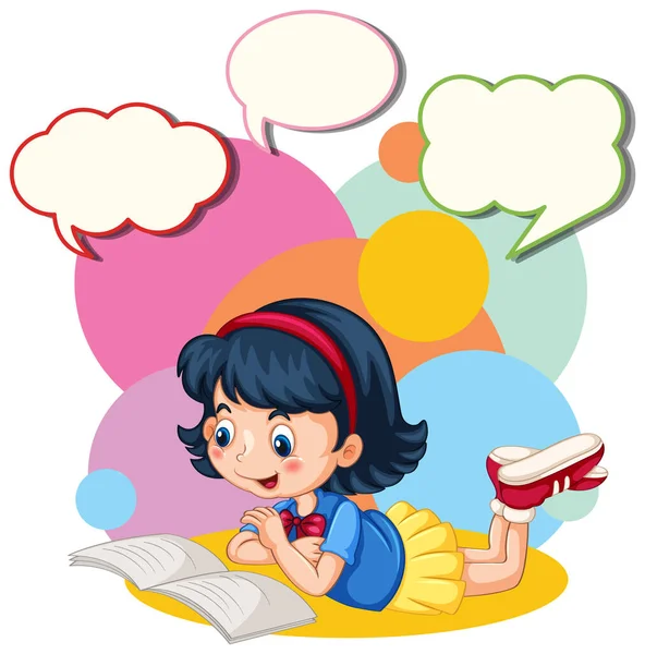 Sprechblasenvorlage Mit Mädchen Beim Lesen Illustration — Stockvektor