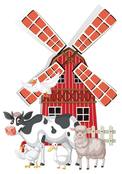 Tema Agricultura Com Muitos Animais Ilustração —  Vetores de Stock