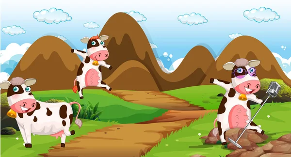 Scène Met Koeien Het Park Illustratie — Stockvector