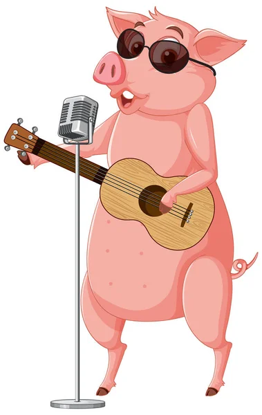 Pig Standing Two Legs Singing Illustration — Vetor de Stock