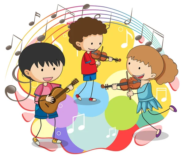 Doodle Niños Banda Música Ilustración — Vector de stock