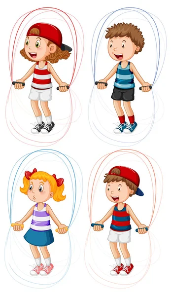 Conjunto Diferentes Niños Saltando Ilustración Cuerda — Vector de stock