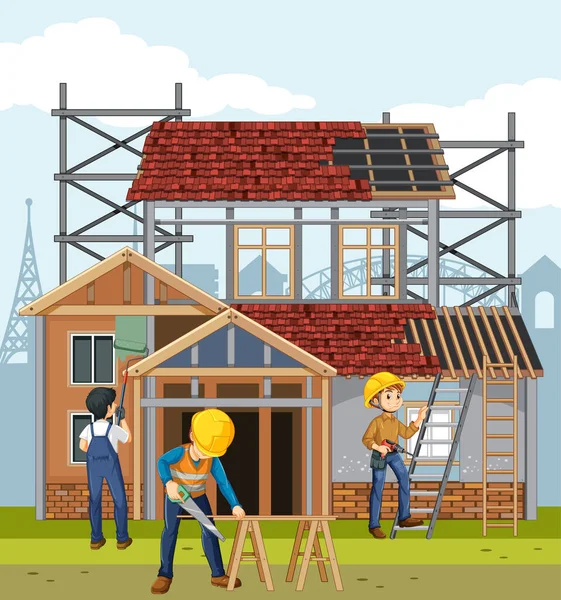 İşçi illüstrasyonlu inşaat alanı