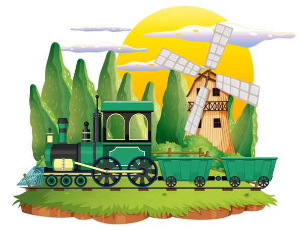 Train Natural Farm Scene Illustration — Stockvektor