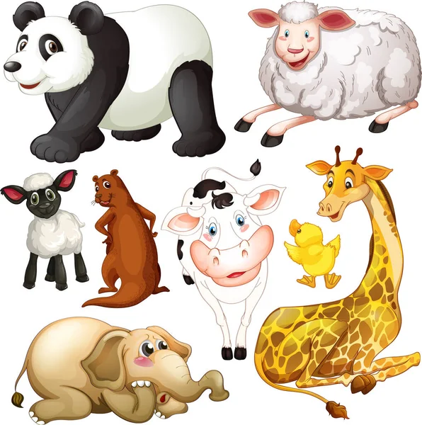 Cute Animals Cartoon Set White Background Illustration — Stock Vector