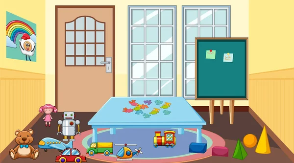 Kinderzimmer Mit Vielen Möbeln Illustration — Stockvektor