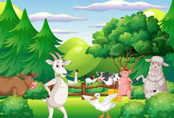 Farm Background Happy Animals Illustration —  Vetores de Stock