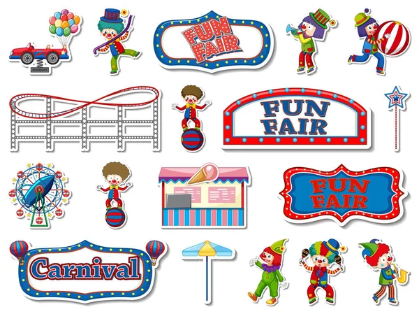 Sticker Set Amusement Park Fun Fair Objects Illustration — Stockvector