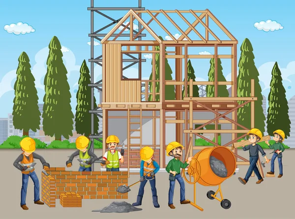 İşçi illüstrasyonlu inşaat alanı