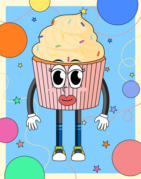 Drôle Illustration Personnage Dessin Animé Cupcake — Image vectorielle