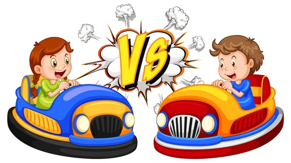 Boy Bumper Car Girl Bumper Car Illustration — Vetor de Stock