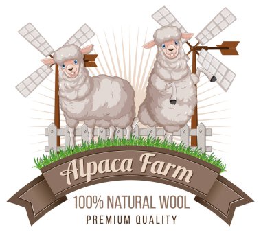 Yün ürünleri illüstrasyonu için Alpaca tarım logosu