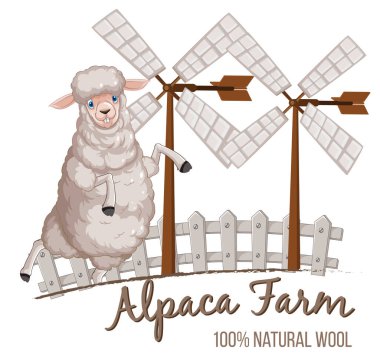 Yün ürünleri illüstrasyonu için Alpaca tarım logosu