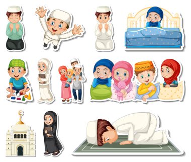 İslami semboller ve çizgi film karakterlerinin çizimleri.