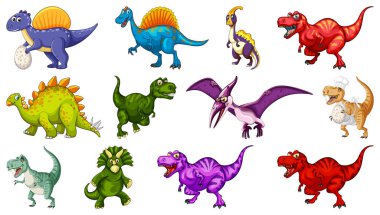 Dinozor beyaz arkaplan illüstrasyonuna ayarlandı