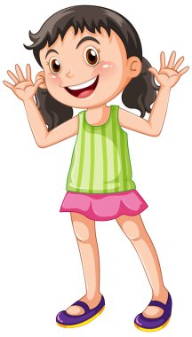 Cute girl wearing green shirt cartoon character illustration