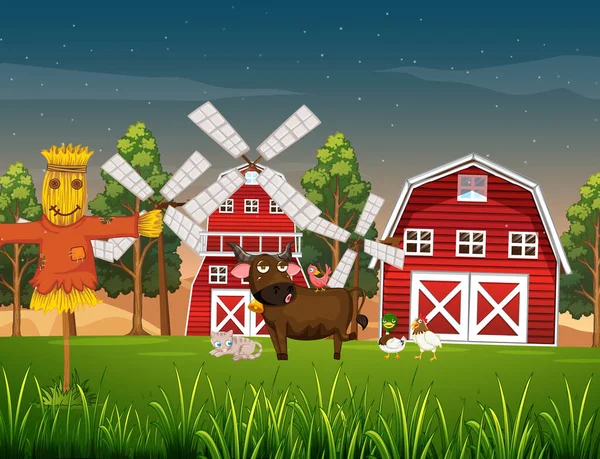 Animals Farm Landscape Illustration — Wektor stockowy