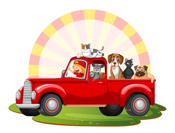 Roadtrip Konzept Mit Haustieren Auto — Stockvektor