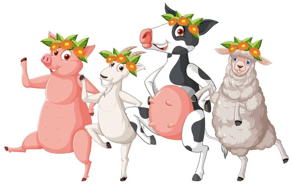 Felices Animales Granja Acrtoon Caracteres Ilustración — Vector de stock