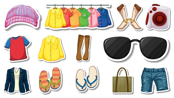 Sticker Set Clothes Accessories Illustration — Wektor stockowy