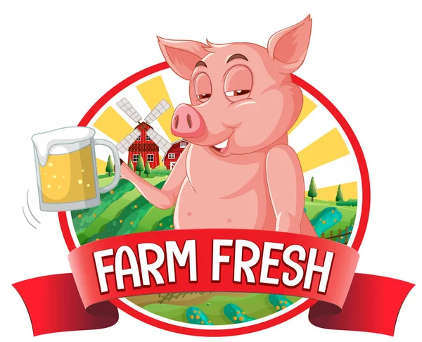 Pig Farm Fresh Logo Pork Products Illustration — стоковый вектор