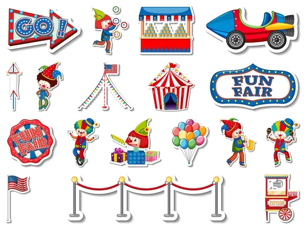 Sticker Set Amusement Park Fun Fair Objects Illustration — Stok Vektör