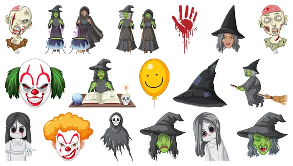 Set Halloween Con Monstruos Aterradores Ilustración — Vector de stock