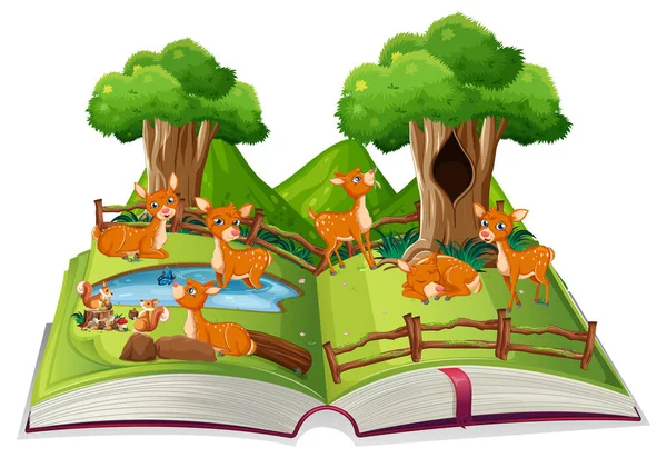 Livre Avec Nombreux Cerfs Dans Illustration Parc — Image vectorielle