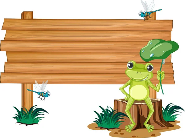 Letrero Madera Blanco Con Ilustración Ranas — Vector de stock