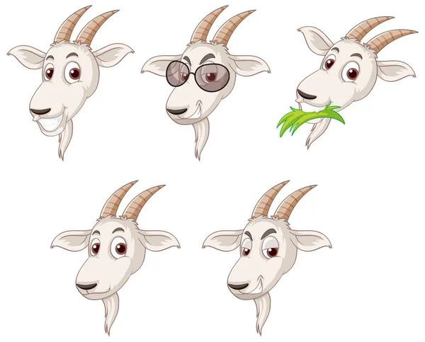 Set Different White Goat Heads Illustration — Stockvektor