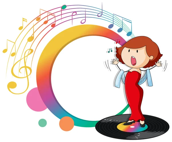 Singer Woman Cartoon Music Melody Symbols Illustration — Stock Vector