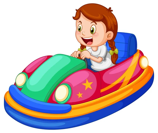 Girl Driving Bumper Car Cartoon Design Illustration — Stock Vector