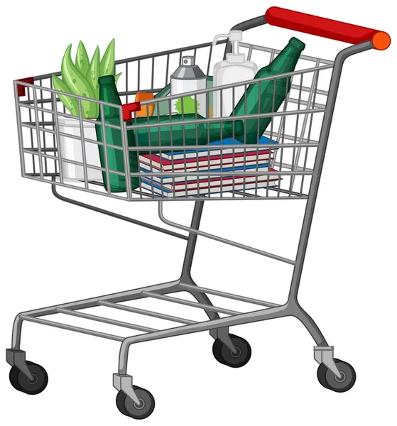 Shopping Cart Full Stuff White Background Illustration — ストックベクタ