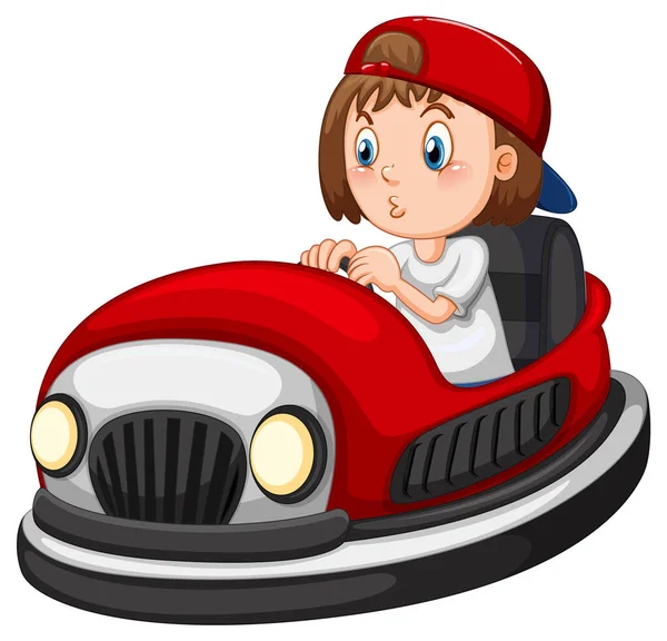 Girl Driving Bumper Car White Background Illustration — Stock vektor