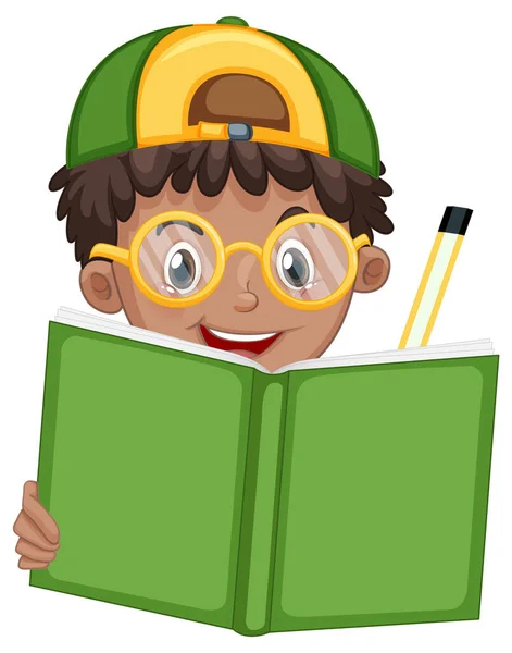 Niño Leyendo Libro Ilustración — Vector de stock