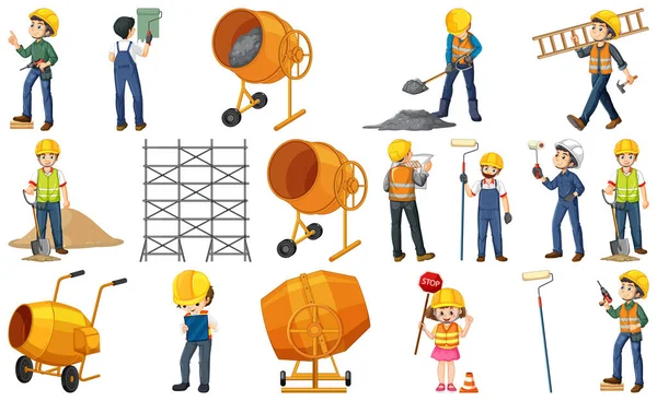 Ensemble Objets Travailleurs Chantier Illustration — Image vectorielle