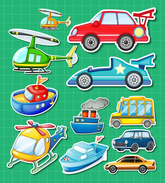 Sticker Set Different Vehicles Illustration Vector Graphics