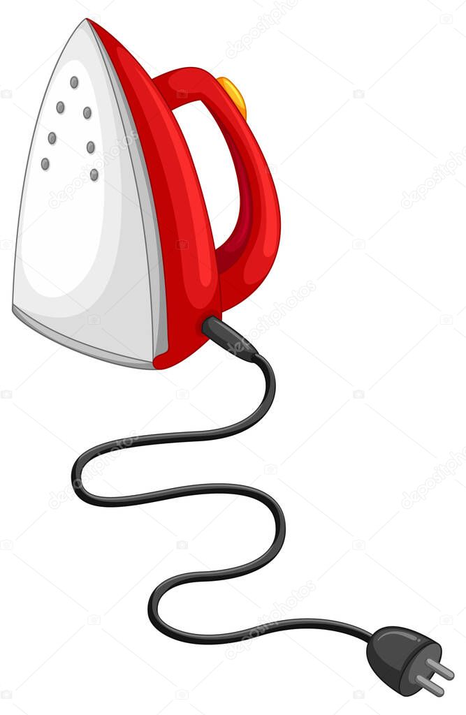 Electric iron in red color illustration