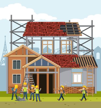 İşçi illüstrasyonlu inşaat alanı