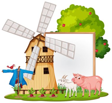 Empty banner template with farm animals illustration